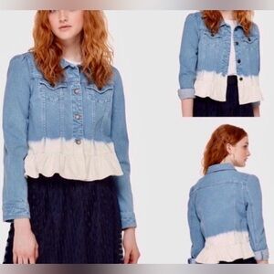 kate spade Blue and White Denim Jacket with Ruffle